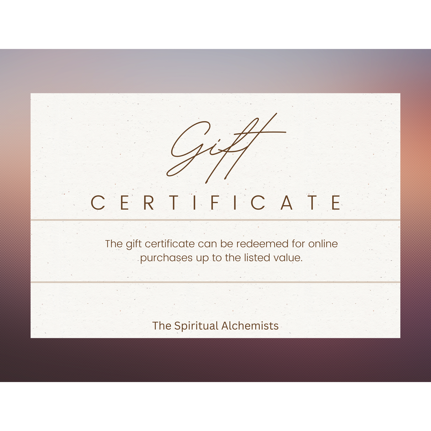 Certificado de regalo de los alquimistas espirituales