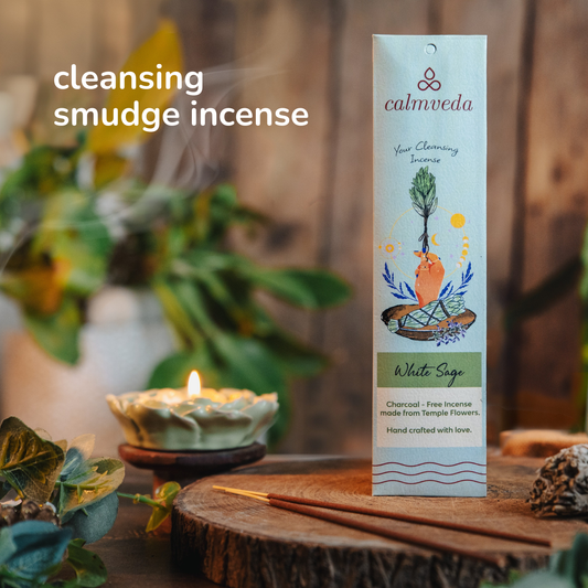 Calmveda Incense & Aromatherapy - White Sage Incense Sticks set ( 12 sticks ) Charcoal free