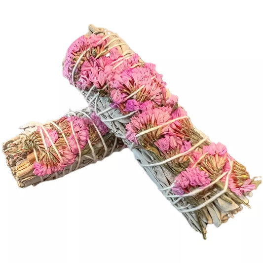 White Sage with Pink Sinuata Smudge Stick