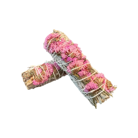 White Sage with Pink Sinuata Smudge Stick