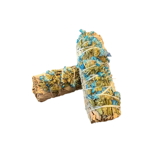 White Sage with Blue Sinuata smudge stick