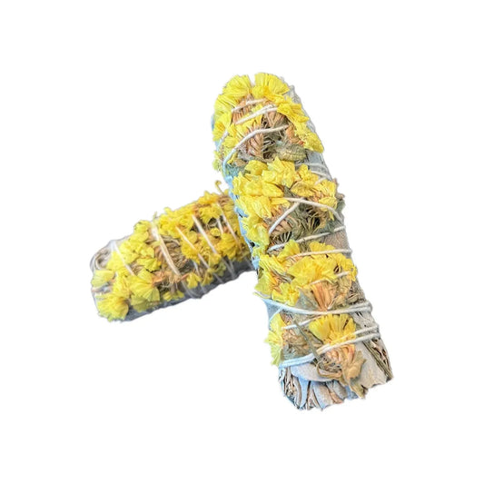 White Sage with Yellow Sinuata Smudge Stick